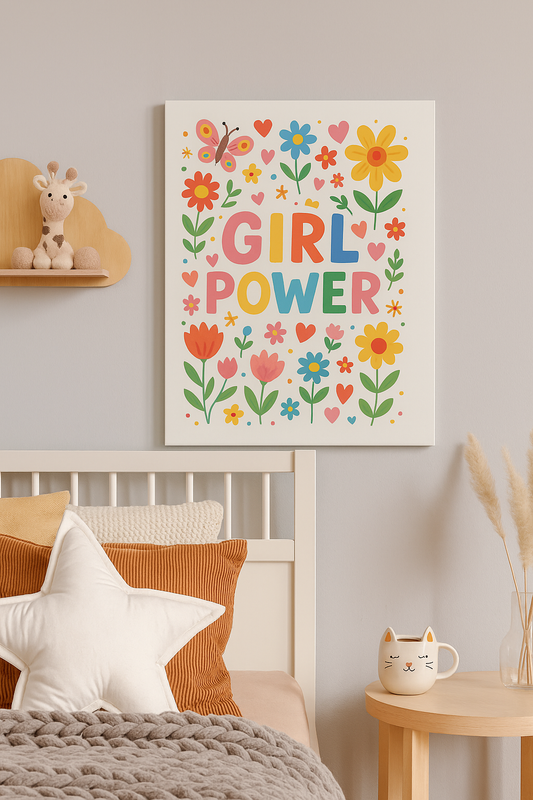 Girl Power Rainbow Wall Art – Floral Print for Kids’ Rooms & Nurseries