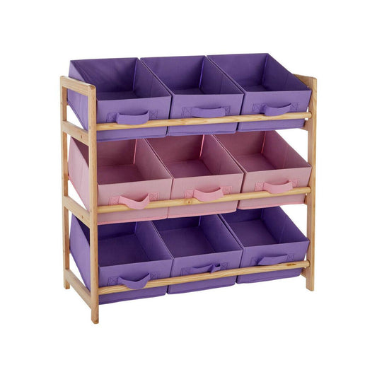 9 Canvas Tubs Kids Storage Unit – Wooden Frame with Pink & Purple Bins