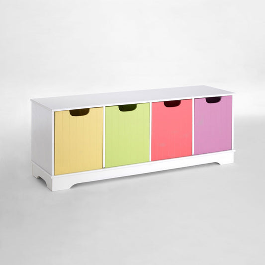 Isla Kids Storage Unit with 4 Colourful Boxes – White MDF