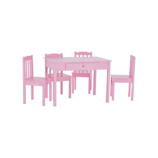 Pink Kids’ 5-Piece Dining Table & Chair Set with Drawer