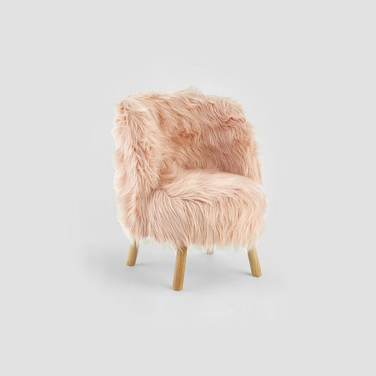 Kids Pink Faux Fur Chair – Soft Accent Seat with Wooden Legs