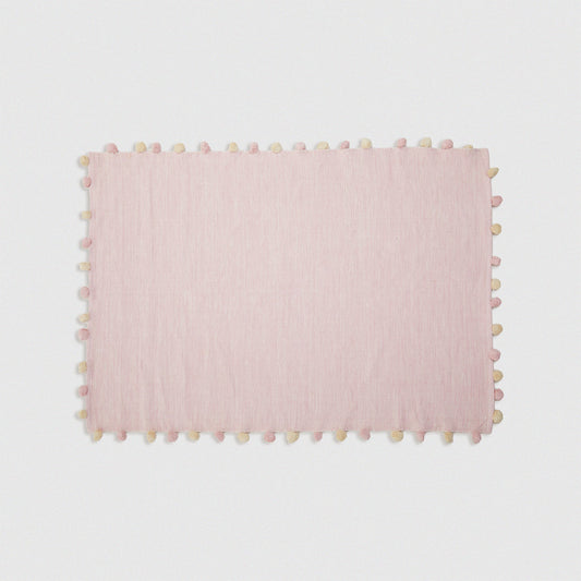Kids Rectangular Pink Rug – Handwoven with Pom-Pom Detail