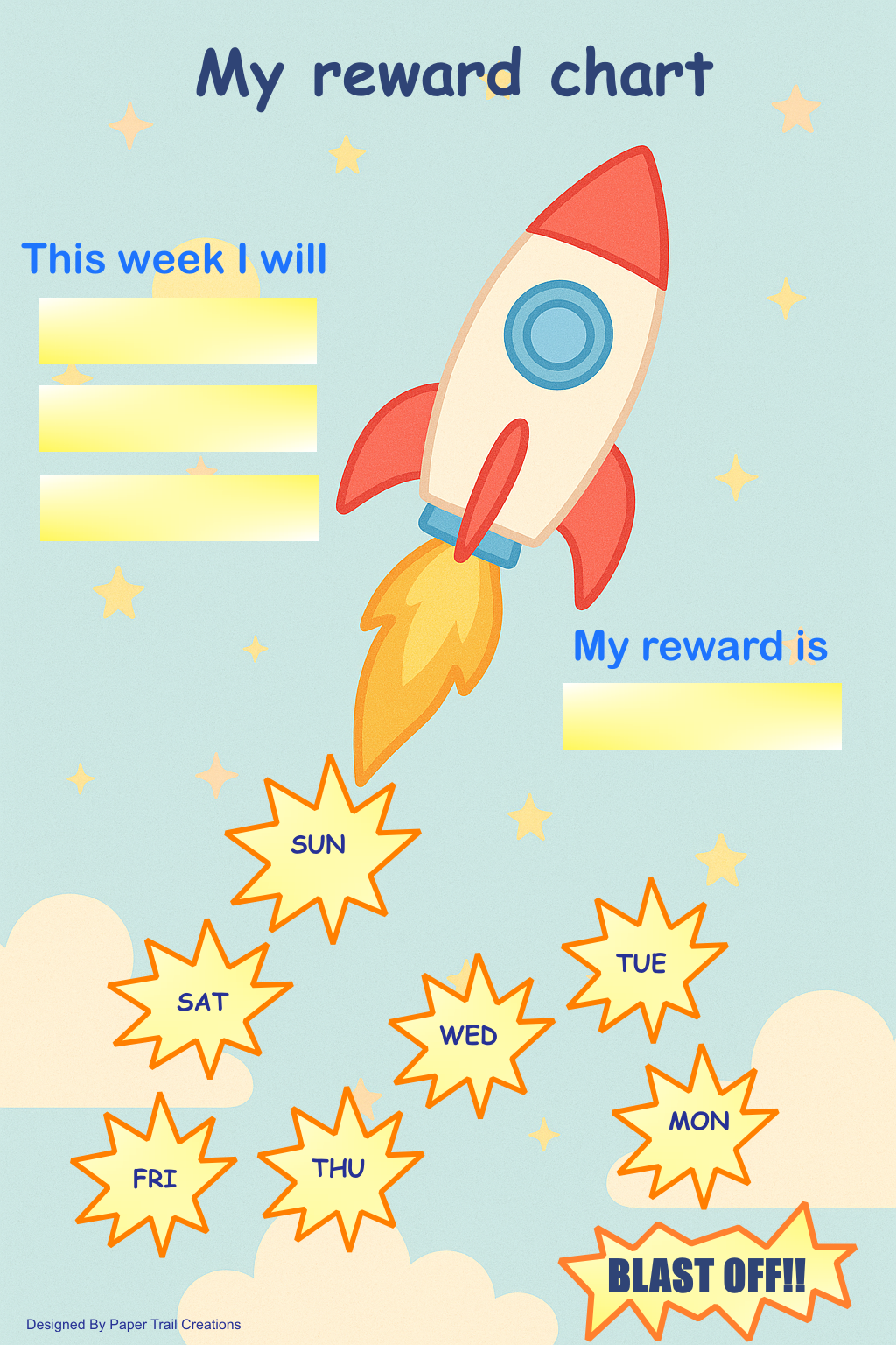 Rocket Reward Chart for Kids - Reusable A4 Whiteboard Tracker