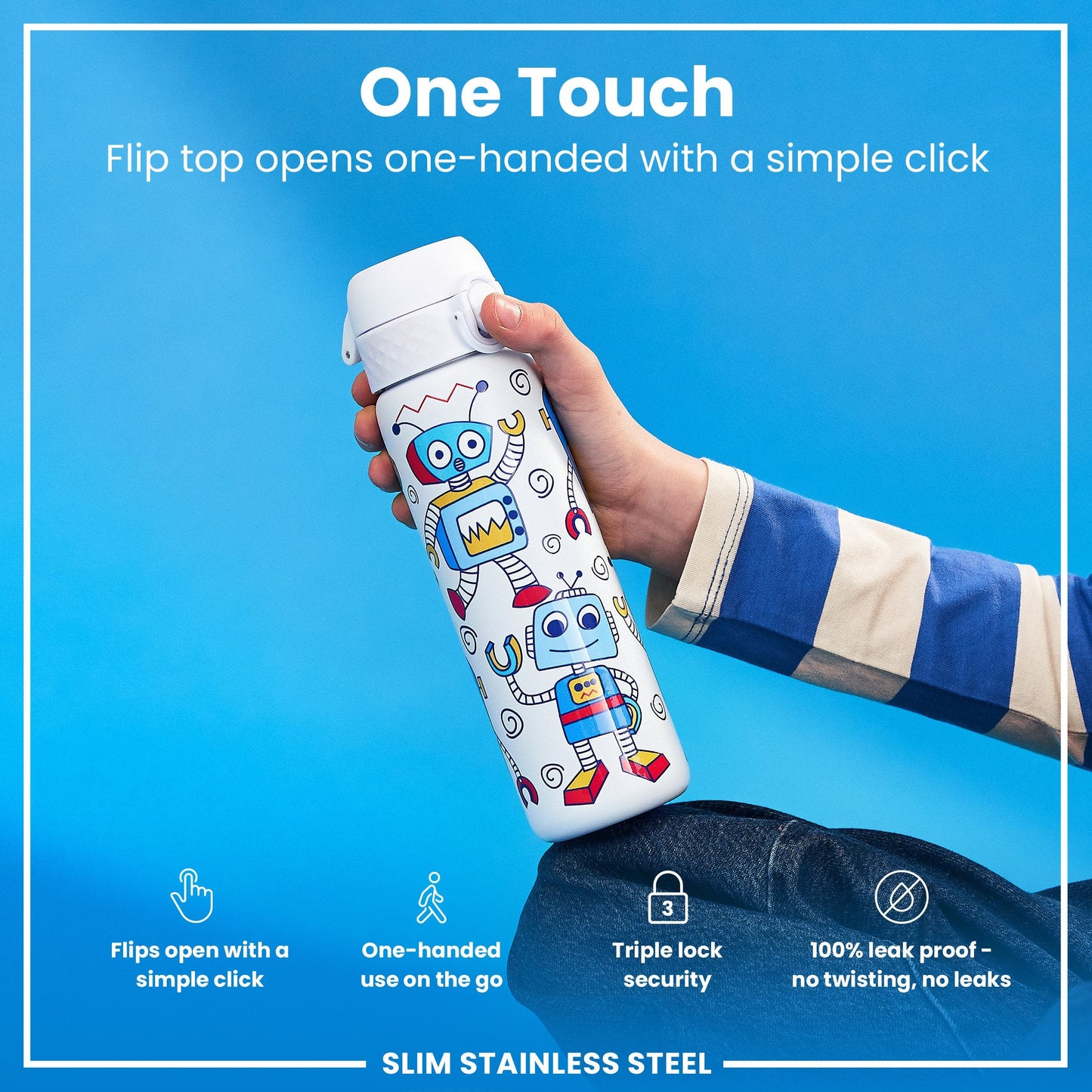 Leak-Proof Thermal Steel Water Bottle – Robots Design (600ml)