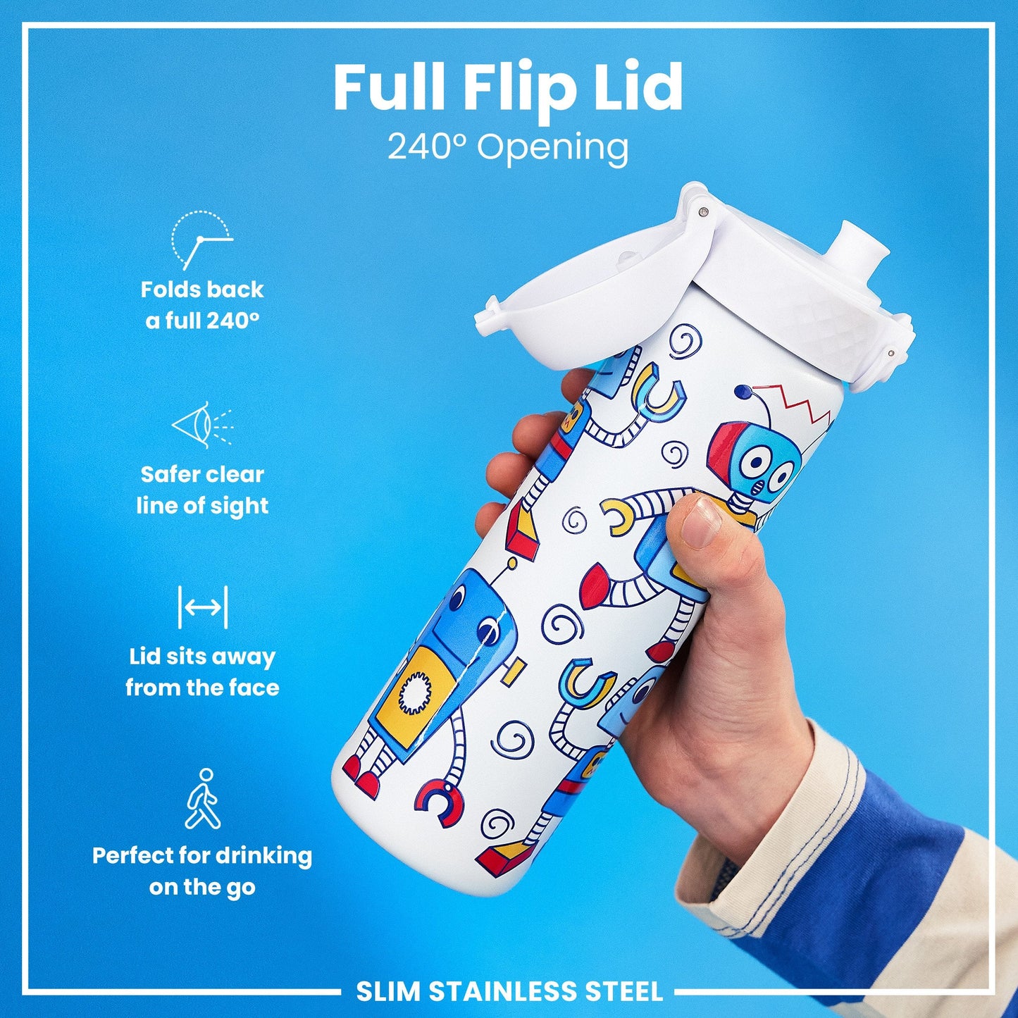 Leak-Proof Thermal Steel Water Bottle – Robots Design (600ml)