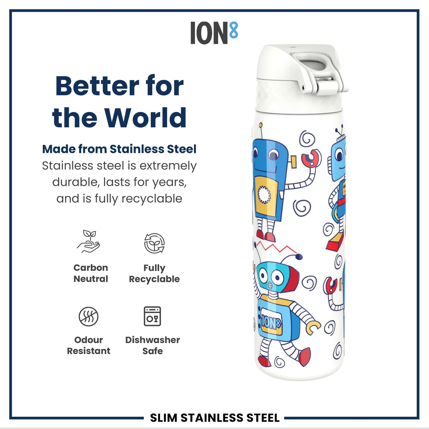 Leak-Proof Thermal Steel Water Bottle – Robots Design (600ml)