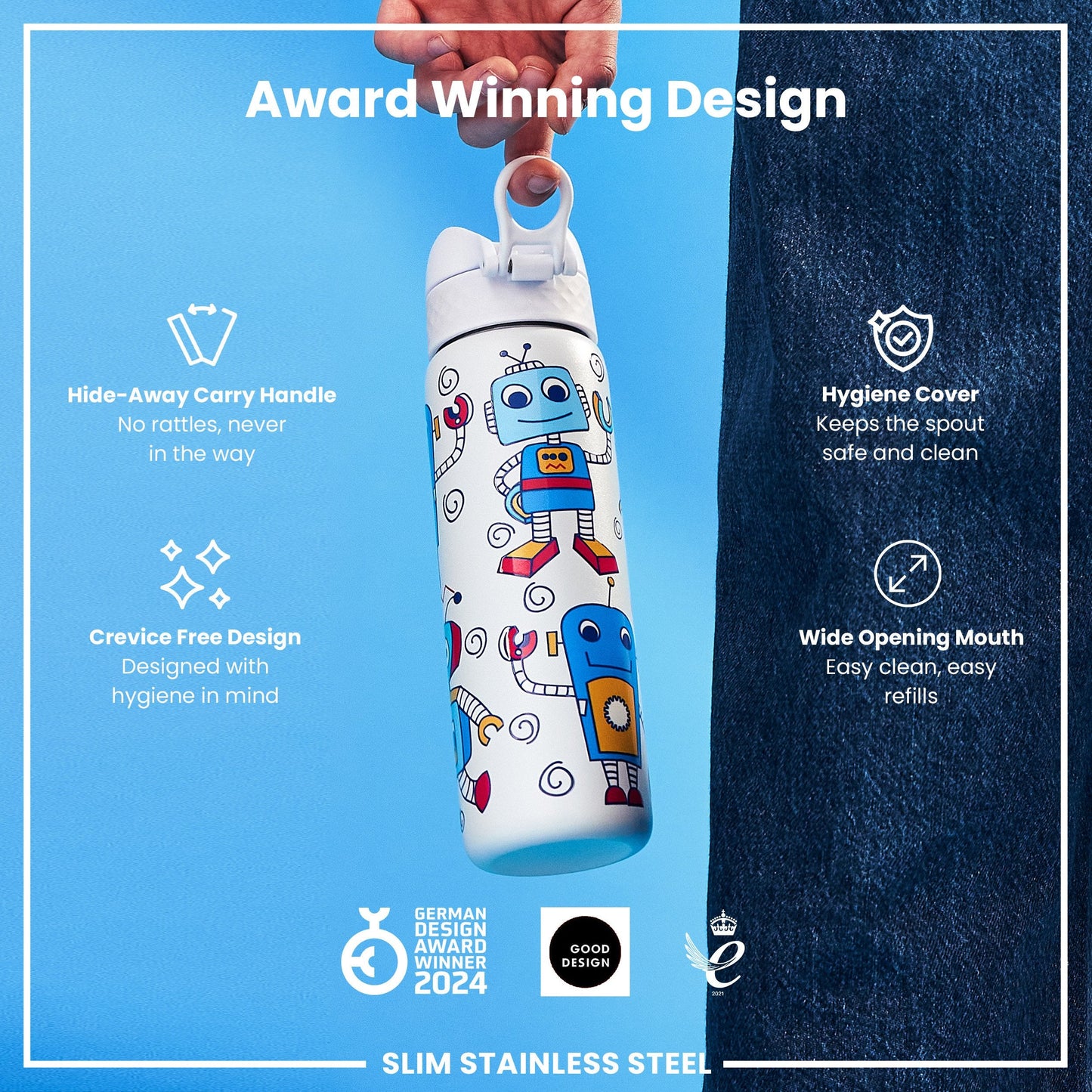 Leak-Proof Thermal Steel Water Bottle – Robots Design (600ml)