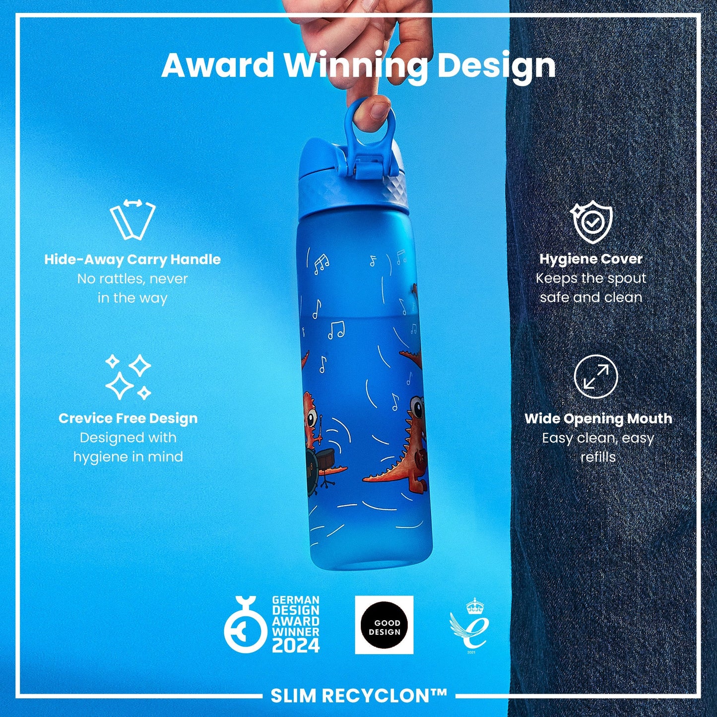 Leak-Proof Recyclon™ Water Bottle – Dino Band Design (600ml)