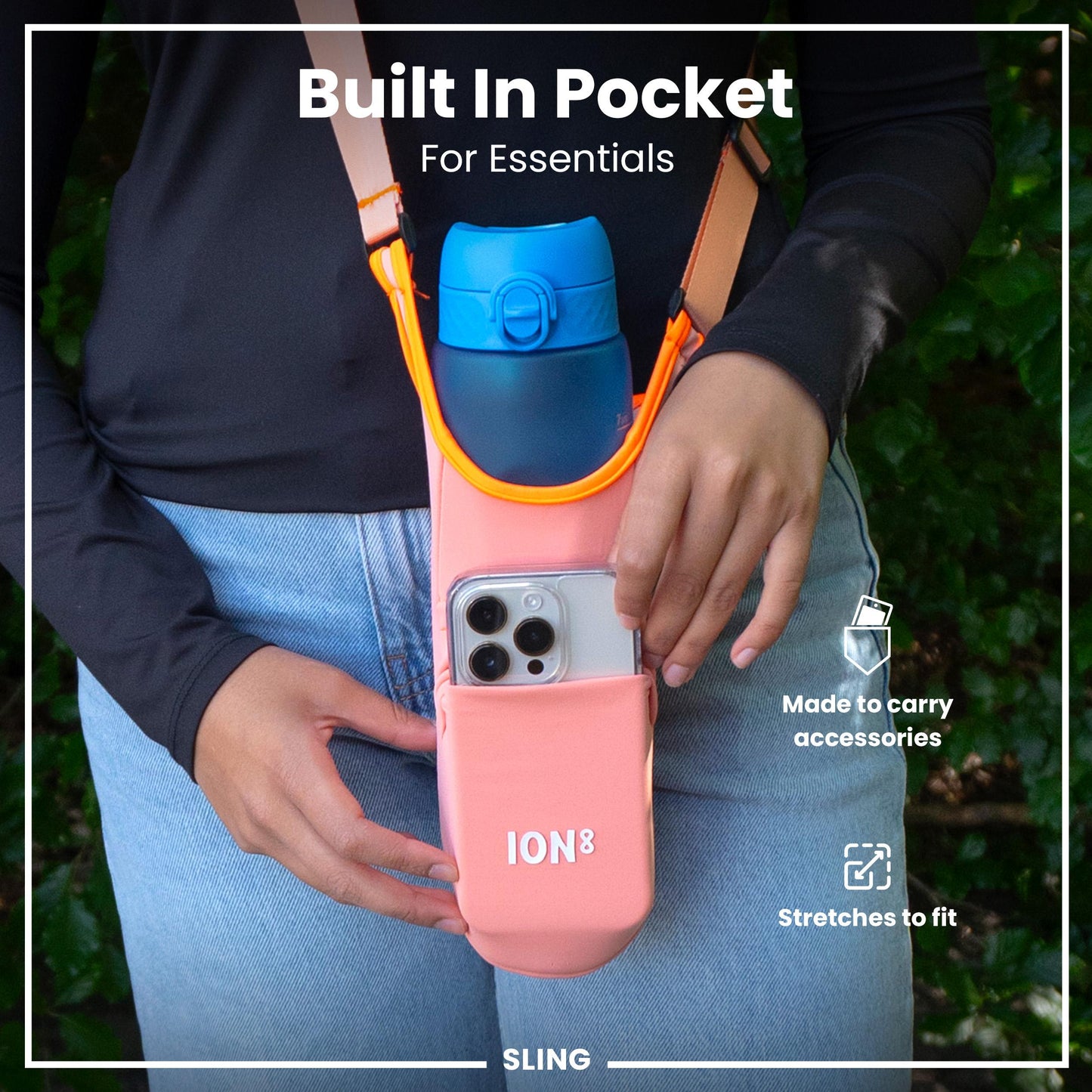 Coral Water Bottle Carrier – ION8 Sling Bag (Fits Bottles Up to 1L)