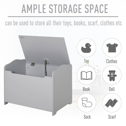 Grey Wooden Kids Toy Box – Storage Chest with Safety Hinge