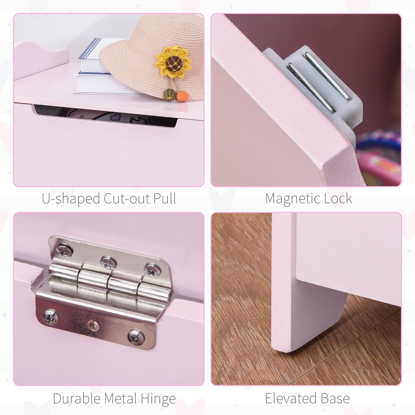 Pink Wooden Kids Toy Box – Safety Hinge Storage Chest for Toys & Books