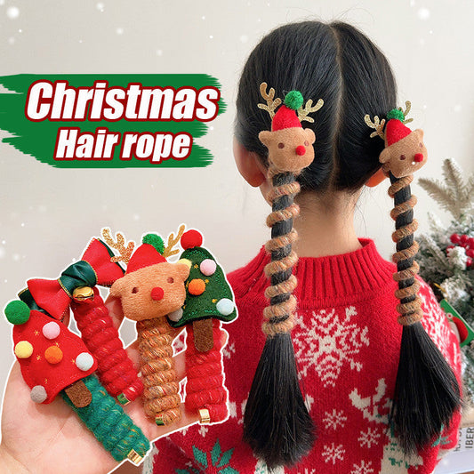 Girls Christmas Elastic Hair Bands – Kids Spiral Coil Rubber Hair Ties