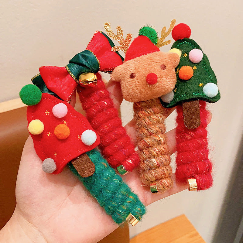 Girls Christmas Elastic Hair Bands – Kids Spiral Coil Rubber Hair Ties