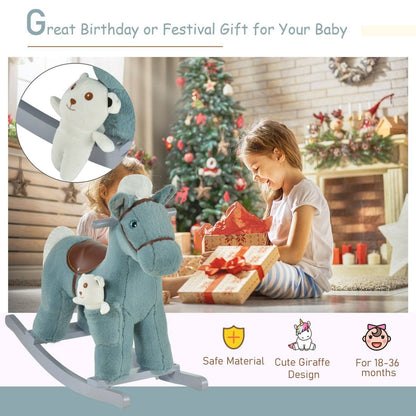 Plush Blue Rocking Horse with Sounds & Toy Bear (18–36 Months