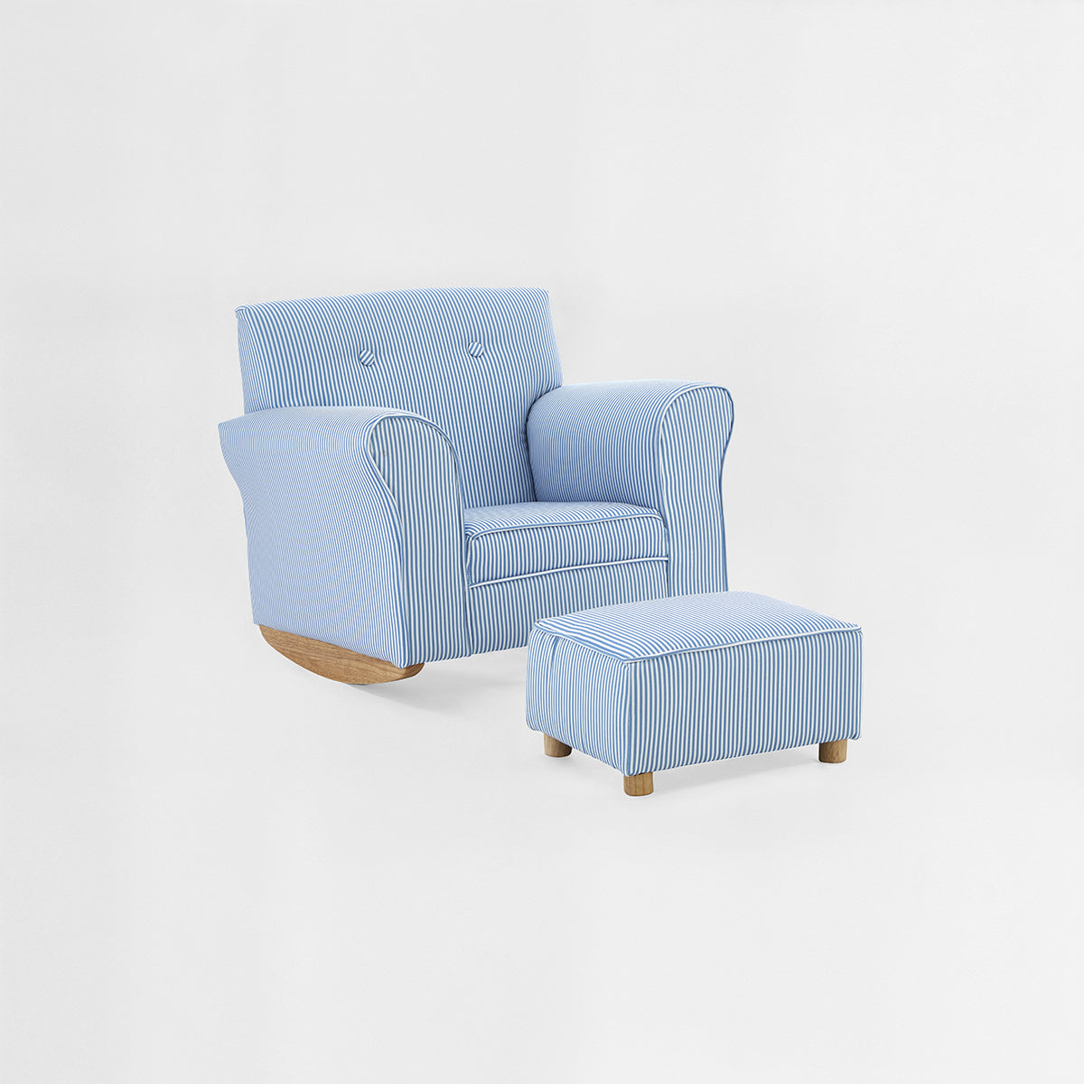 Kids Blue & White Striped Rocking Chair with Footstool