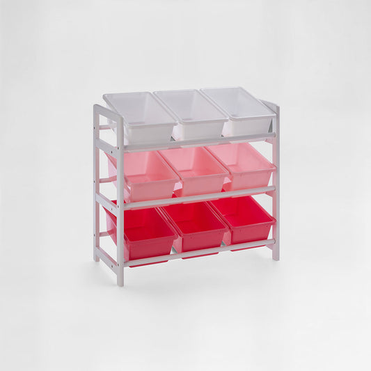 Three Tier Kids Storage Unit – White & Pink Toy Organizer with Bins