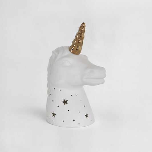 Ola Kids Unicorn Ceramic Night Light with Gold Horn – Magical Glow Lamp