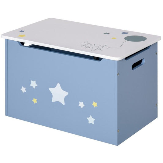 Kids Wooden Toy Box – Blue Storage Chest with Safety Lid & Handles