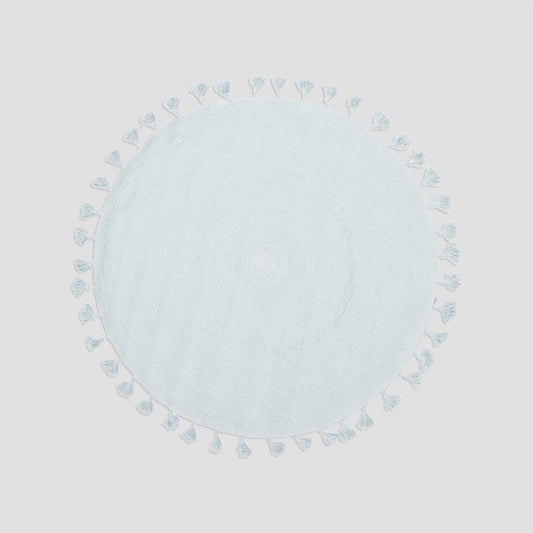 Blue Round Kids Rug with Tassels – Soft Nursery Floor Mat