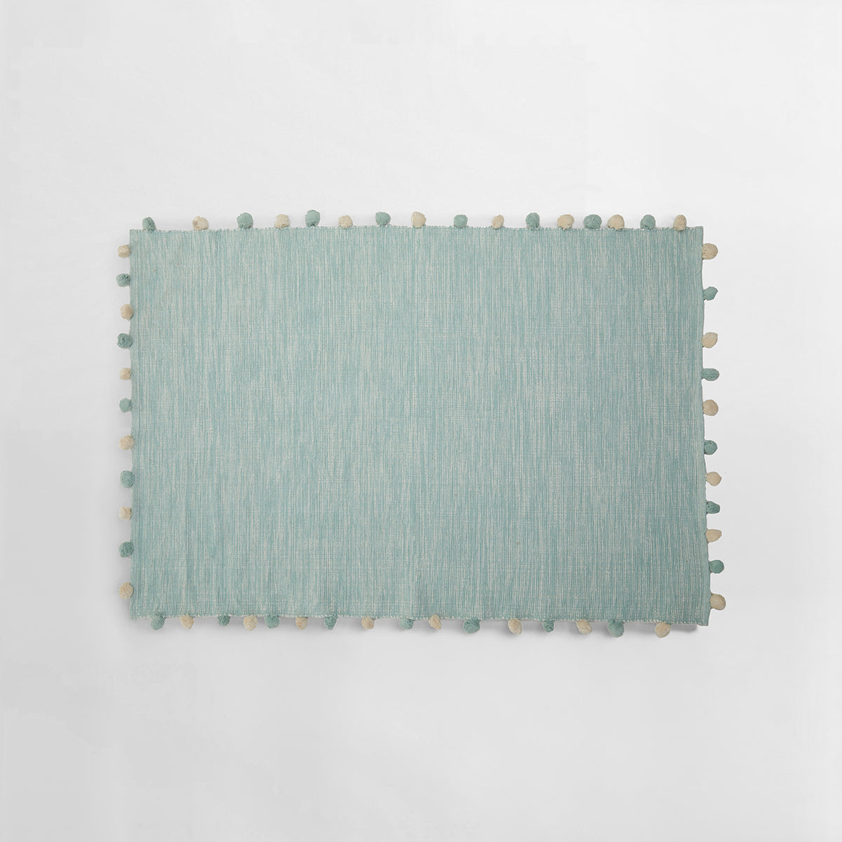 Kids Rectangular Sage Green Rug – Handwoven with Pom-Pom Detail