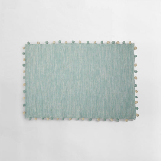 Kids Rectangular Sage Green Rug – Handwoven with Pom-Pom Detail