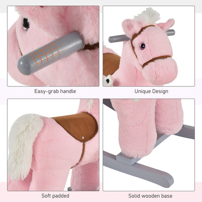 Plush Ride-On Rocking Horse with Sounds – Pink (18–36 Months)
