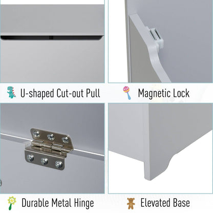 Grey Wooden Kids Toy Box – Storage Chest with Safety Hinge