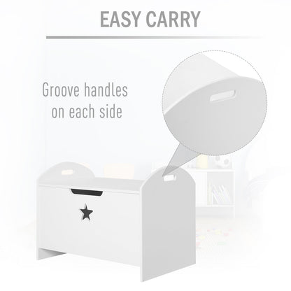 White Wooden Kids Toy Box – Storage Chest with Safety Hinge & Star Detail