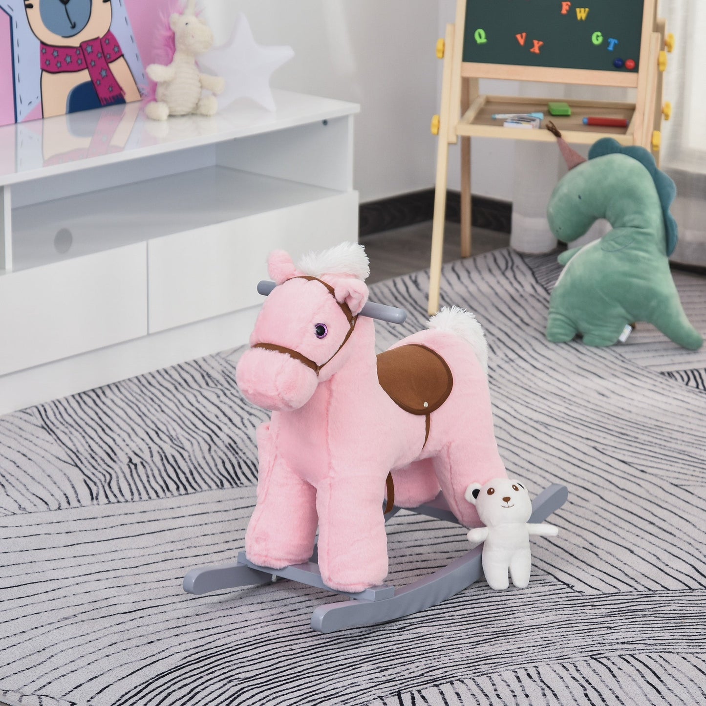 Plush Ride-On Rocking Horse with Sounds – Pink (18–36 Months)
