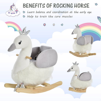 Plush Swan Rocking Ride-On Toy with Sound – White & Grey