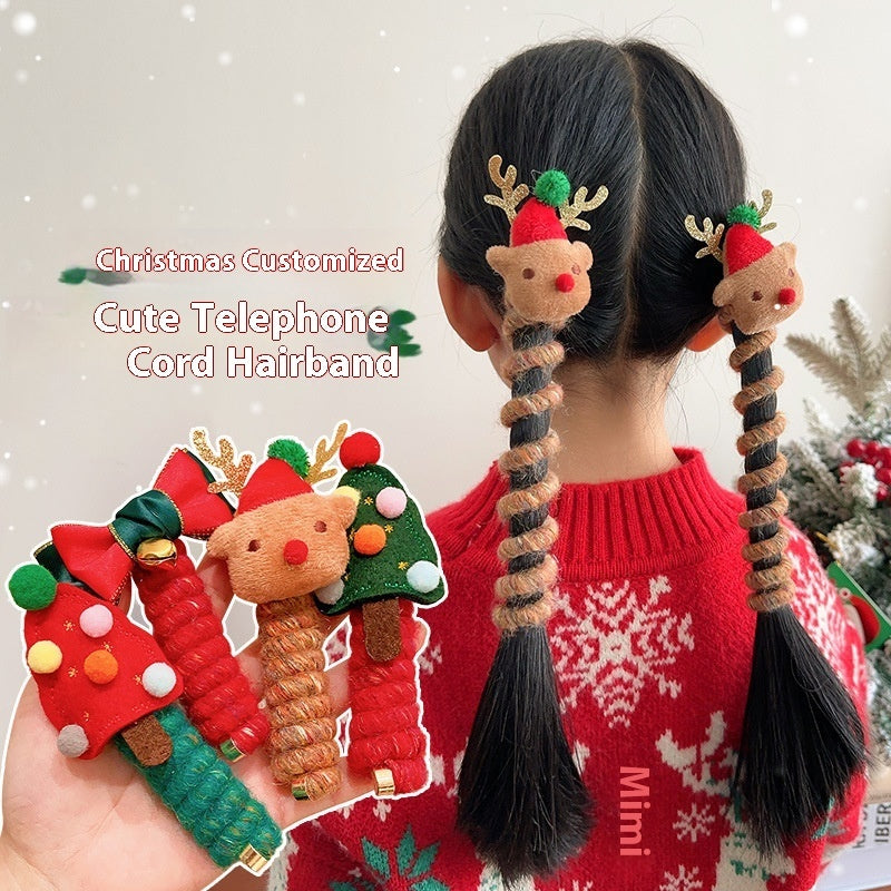 Girls Christmas Elastic Hair Bands – Kids Spiral Coil Rubber Hair Ties