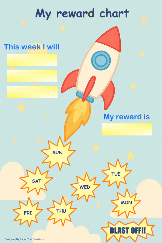 Rocket Reward Chart for Kids - Reusable A4 Whiteboard Tracker
