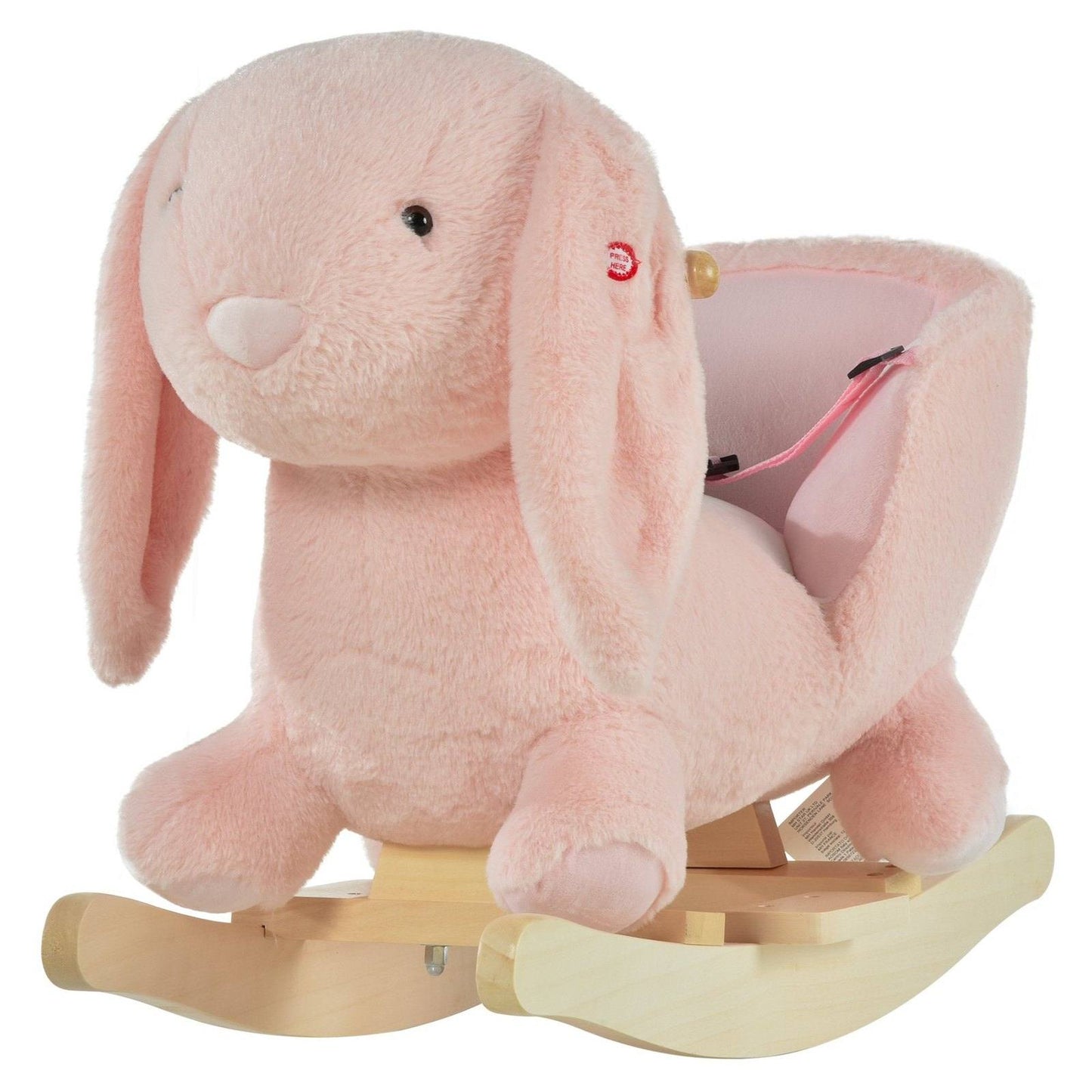 Plush Rabbit Rocking Ride-On Toy with Sound & Safety Belt – Pink