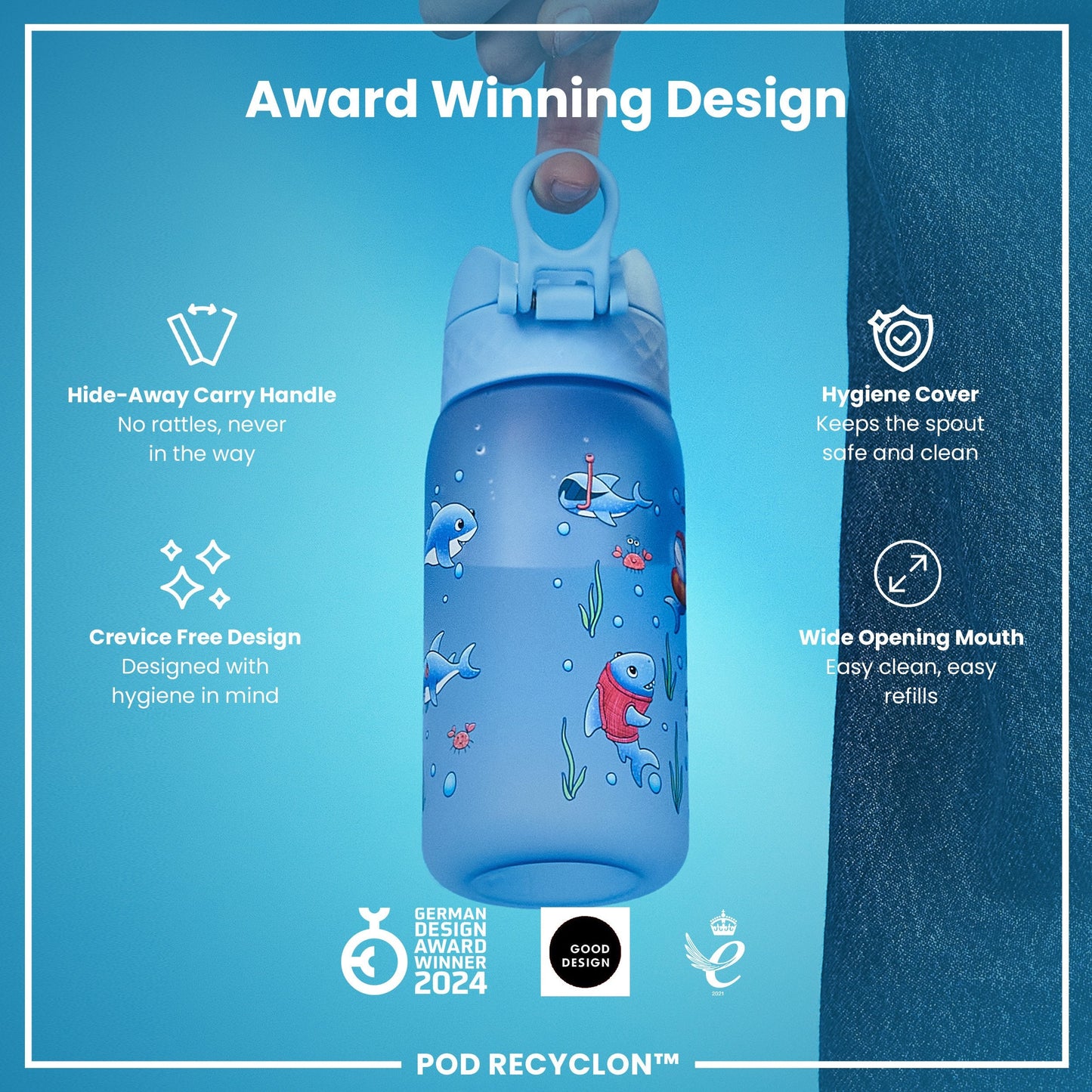 Leak-Proof Kids Water Bottle – Forest Sharks Design (400ml)