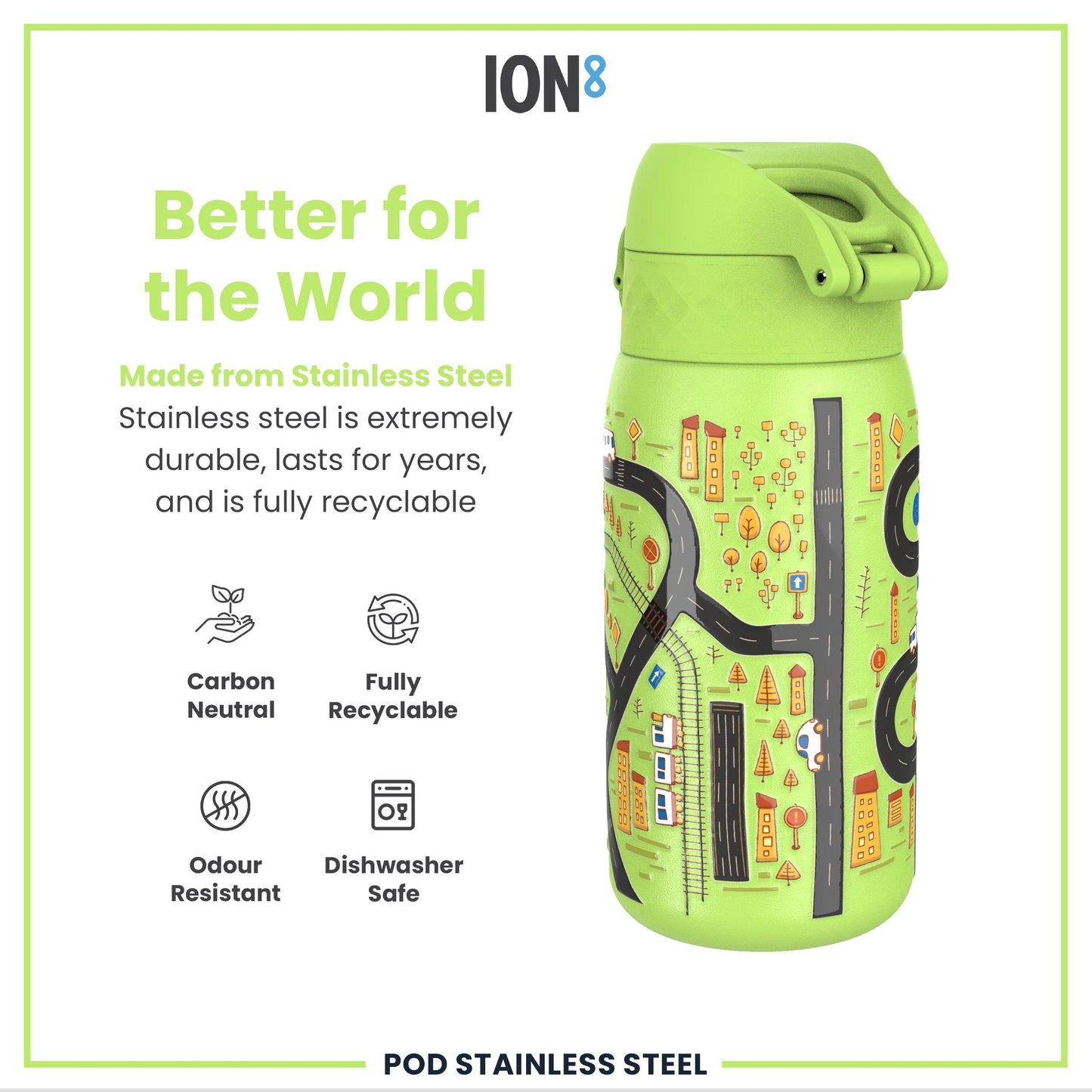 Leak-Proof Kids Water Bottle – Cars Design (400ml Stainless Steel)