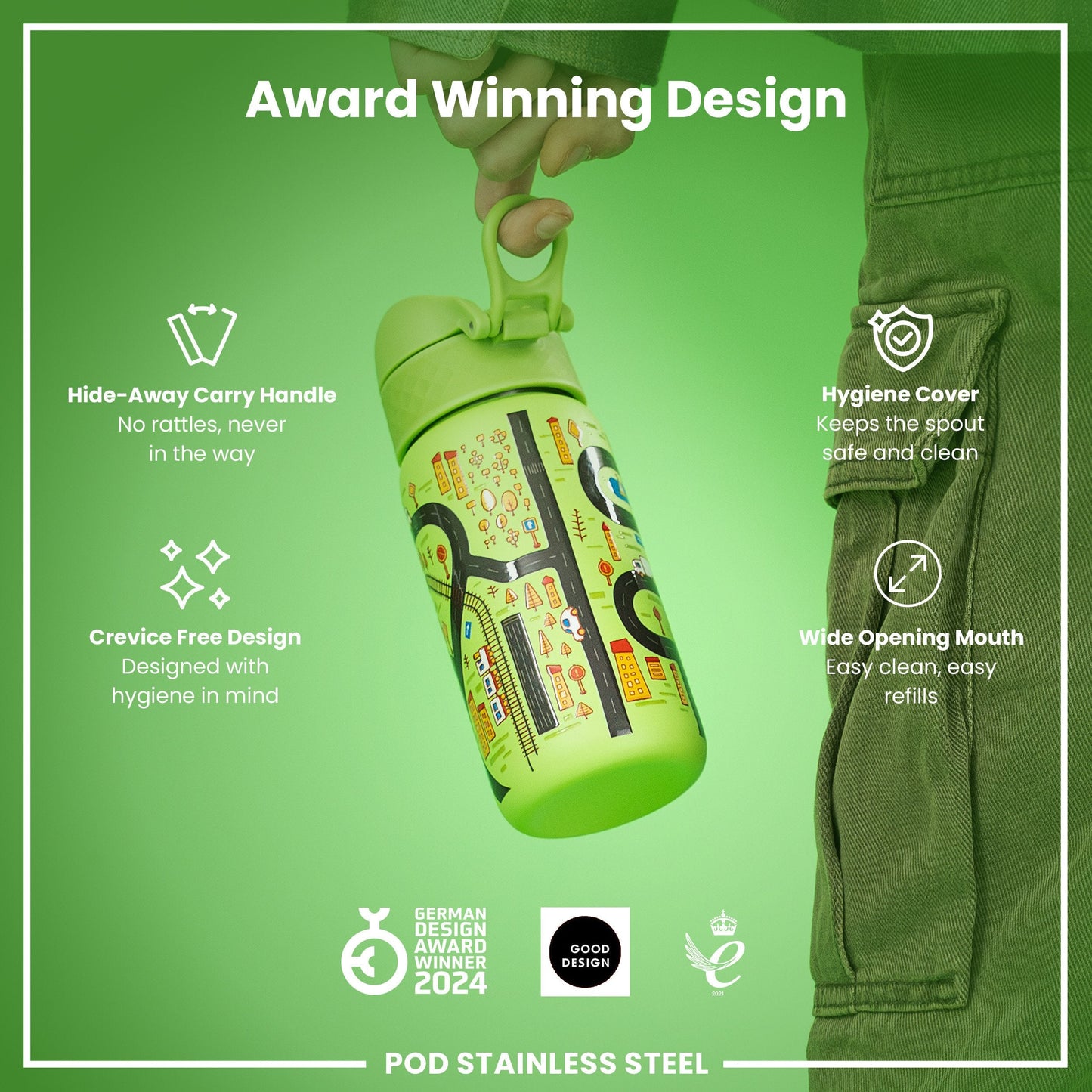 Leak-Proof Kids Water Bottle – Cars Design (400ml Stainless Steel)