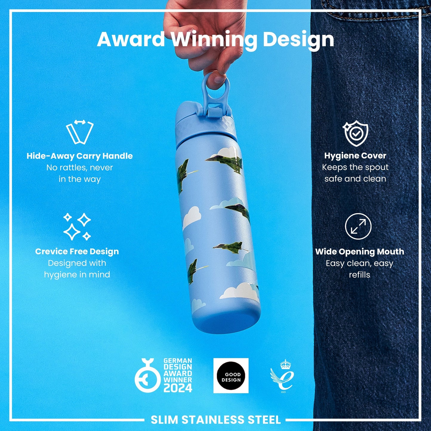 Fighter Jets Leak-Proof Steel Water Bottle – 600ml Stainless Steel