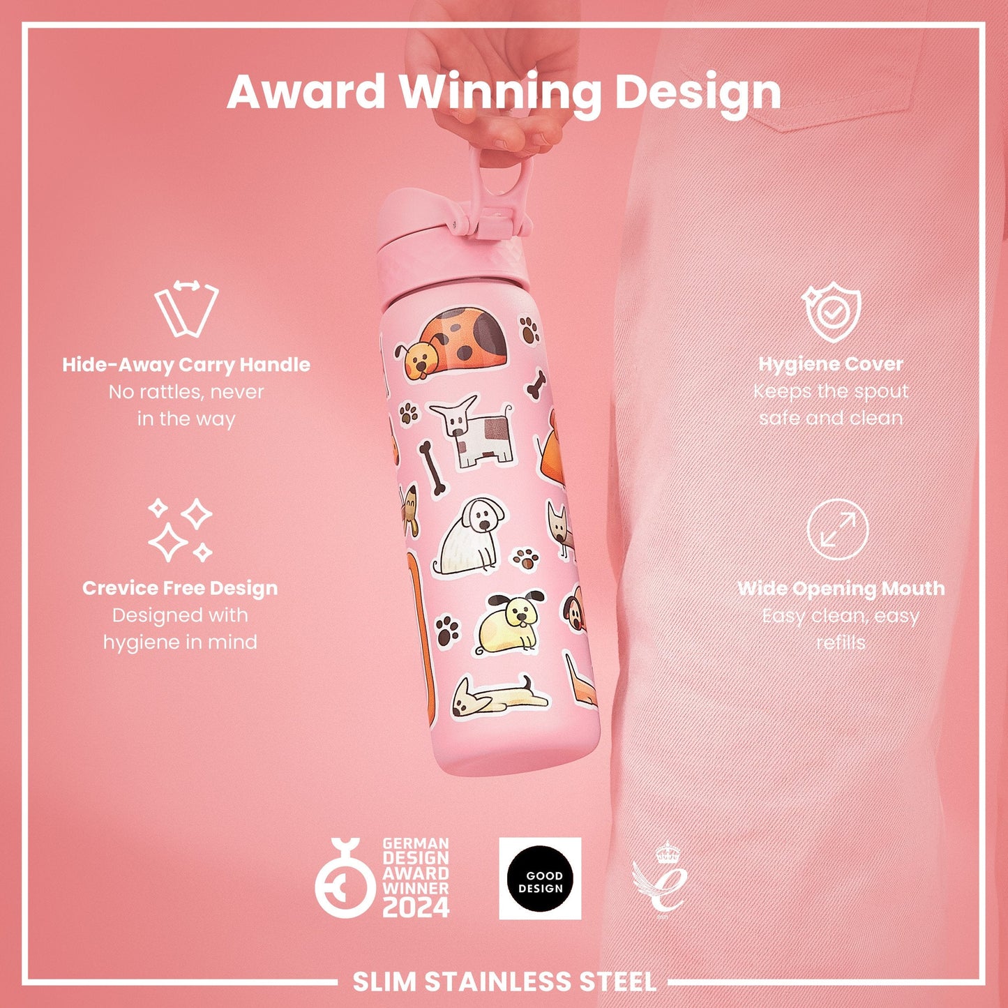 Leak-Proof Thermal Steel Water Bottle – Dog Design (600ml)