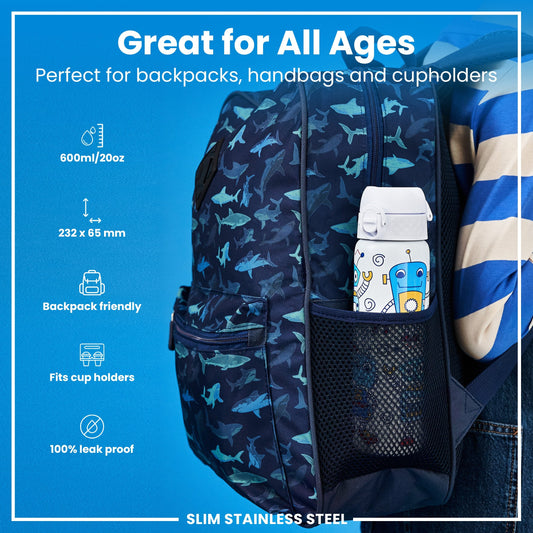 Leak-Proof Thermal Steel Water Bottle – Robots Design (600ml)