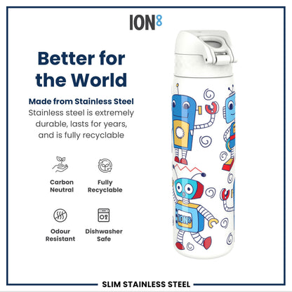 Leak-Proof Thermal Steel Water Bottle – Robots Design (600ml)