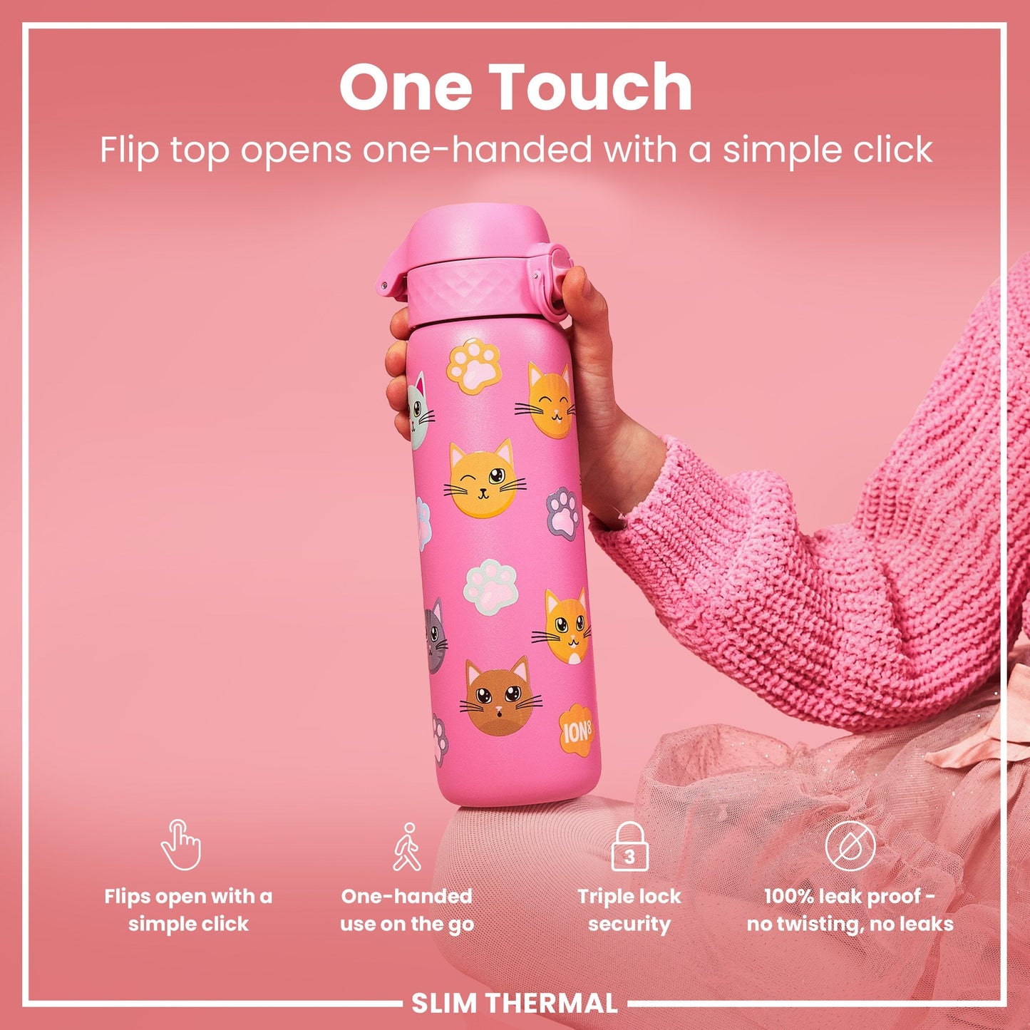 ION8 Cats Leak-Proof Thermal Steel Water Bottle – 500ml