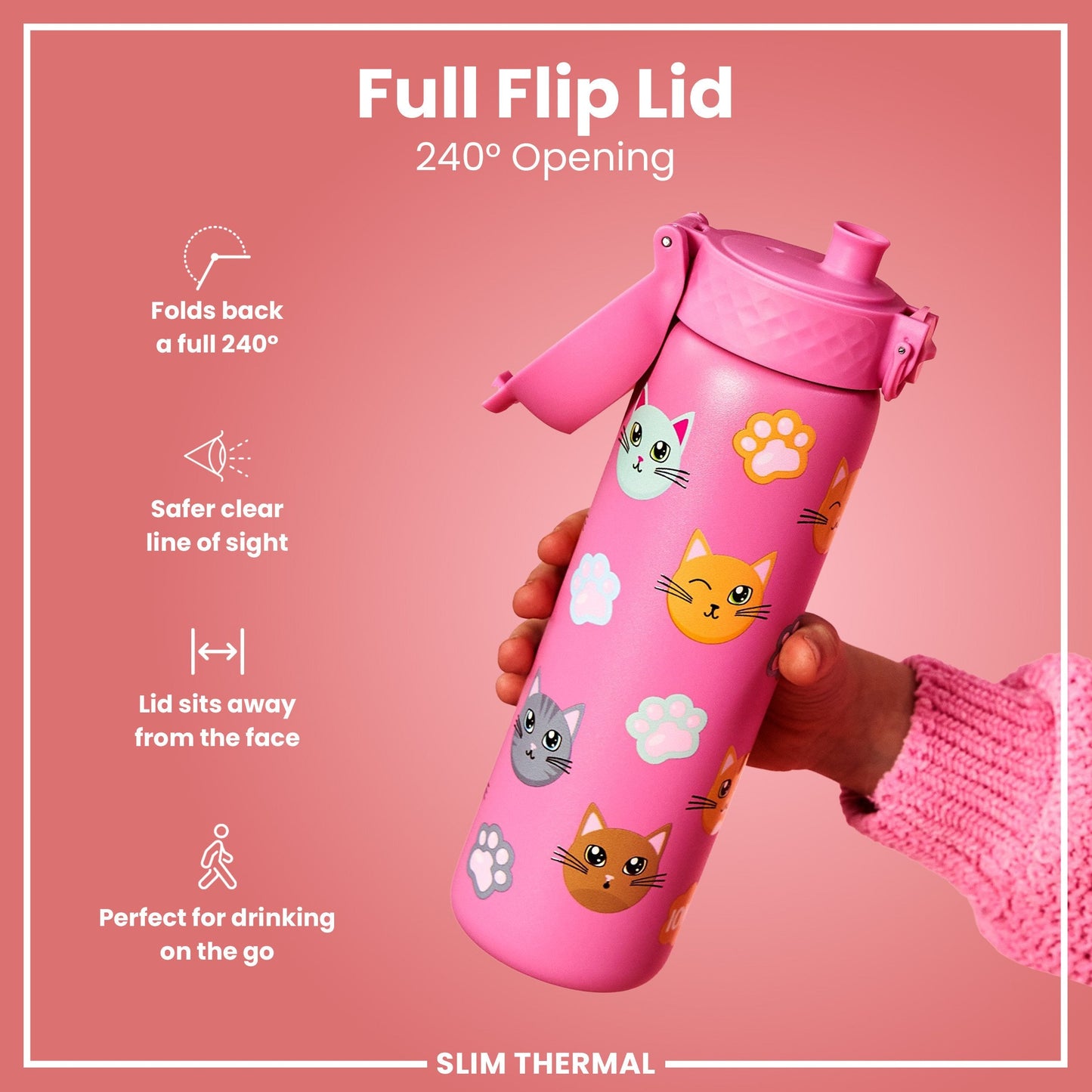 ION8 Cats Leak-Proof Thermal Steel Water Bottle – 500ml