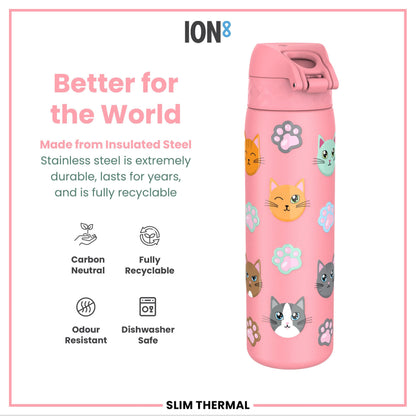 ION8 Cats Leak-Proof Thermal Steel Water Bottle – 500ml