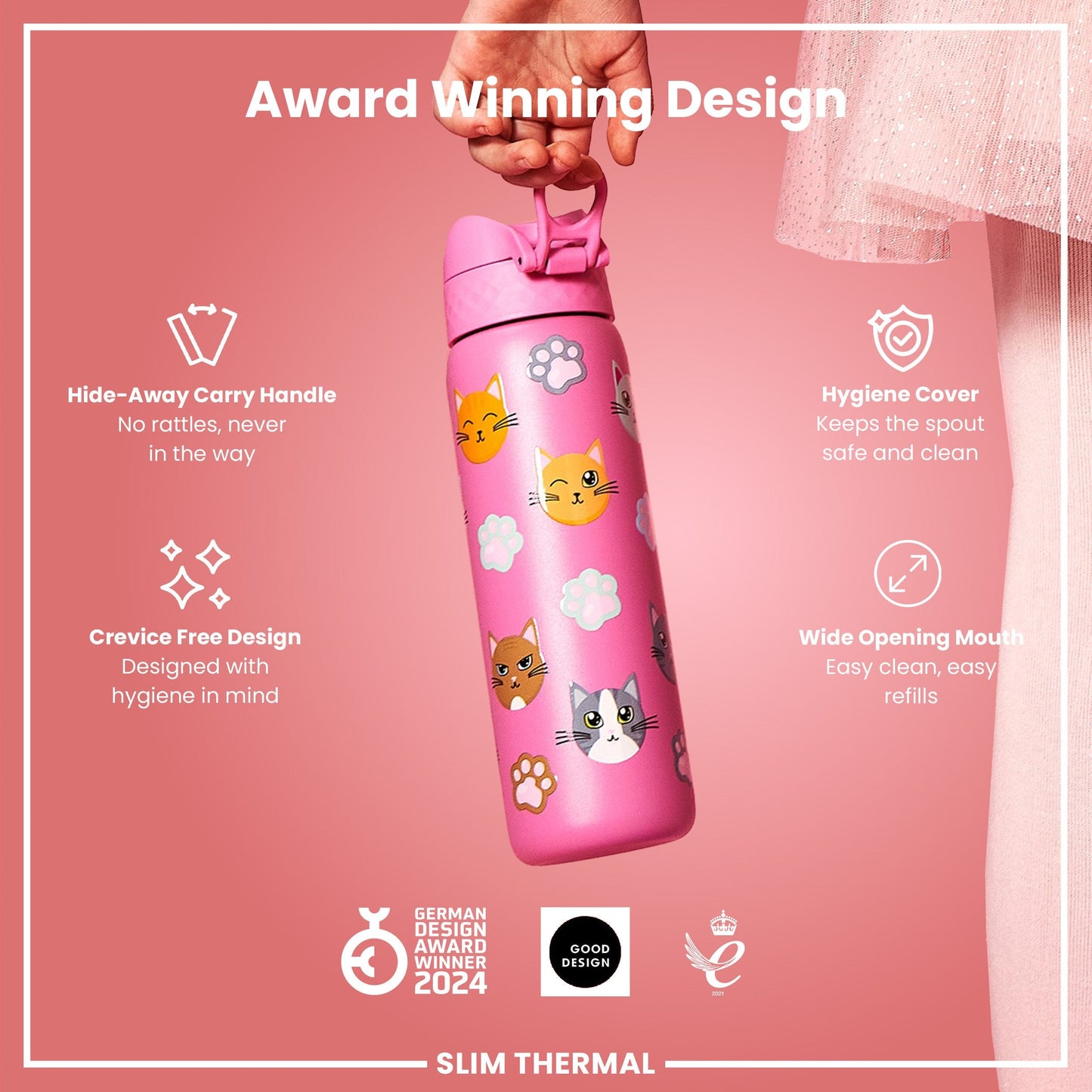 ION8 Cats Leak-Proof Thermal Steel Water Bottle – 500ml