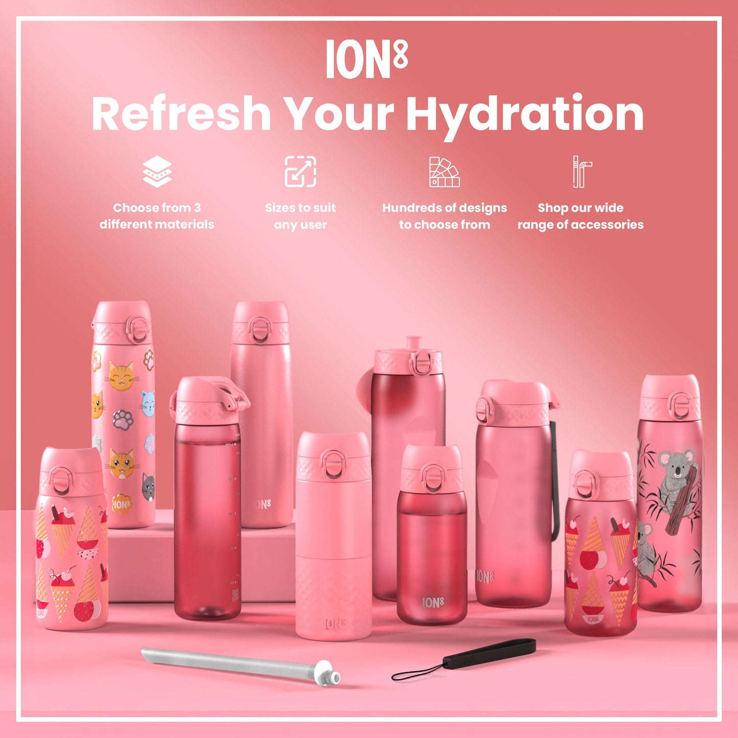ION8 Cats Leak-Proof Thermal Steel Water Bottle – 500ml