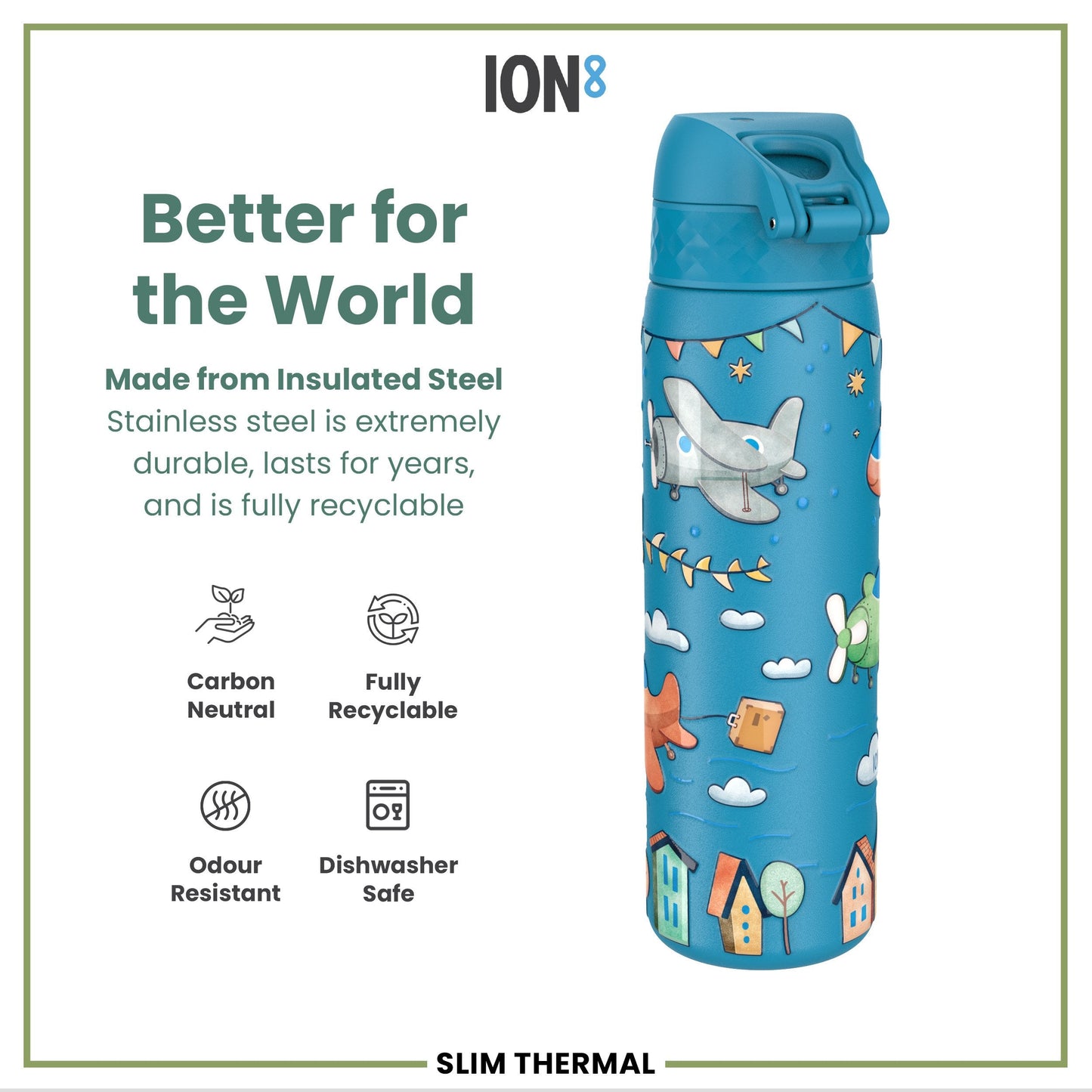 Airplanes Leak-Proof Thermal Water Bottle – 500ml Stainless Steel