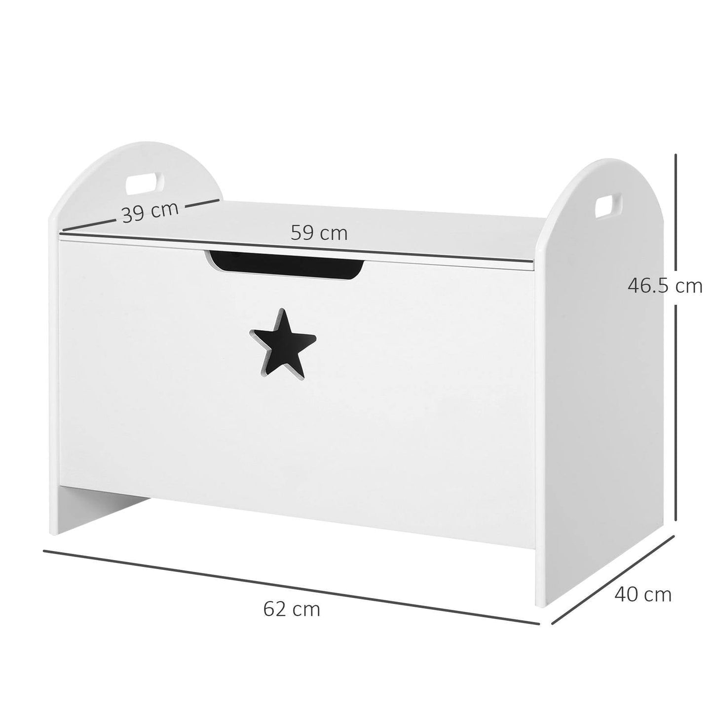 White Wooden Kids Toy Box – Storage Chest with Safety Hinge & Star Detail