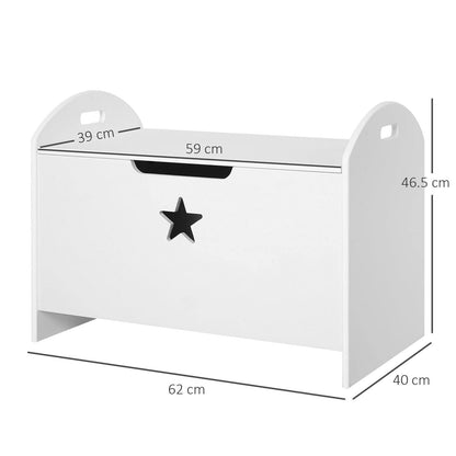 White Wooden Kids Toy Box – Storage Chest with Safety Hinge & Star Detail