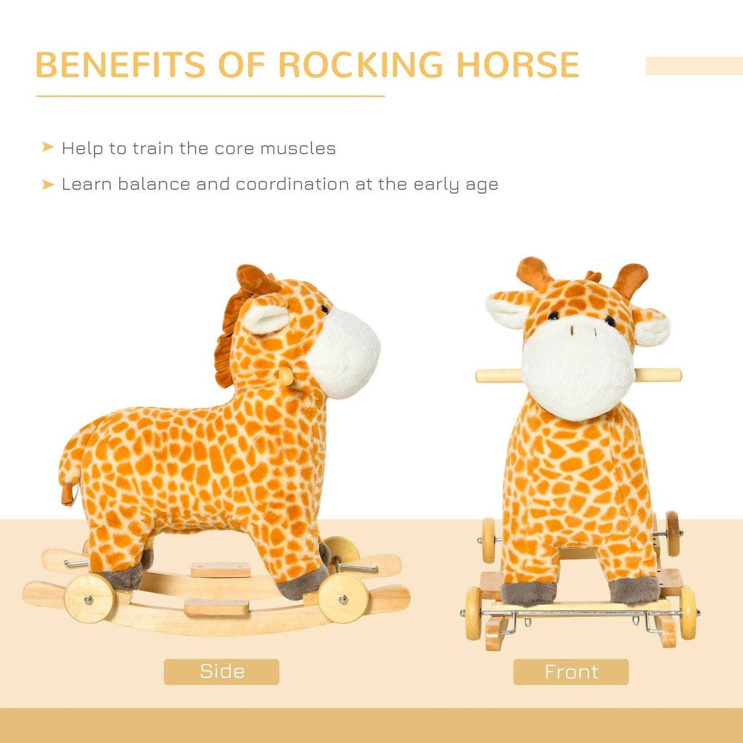 2-in-1 Giraffe Rocking Horse with Wheels & Sounds (Ages 3–6)