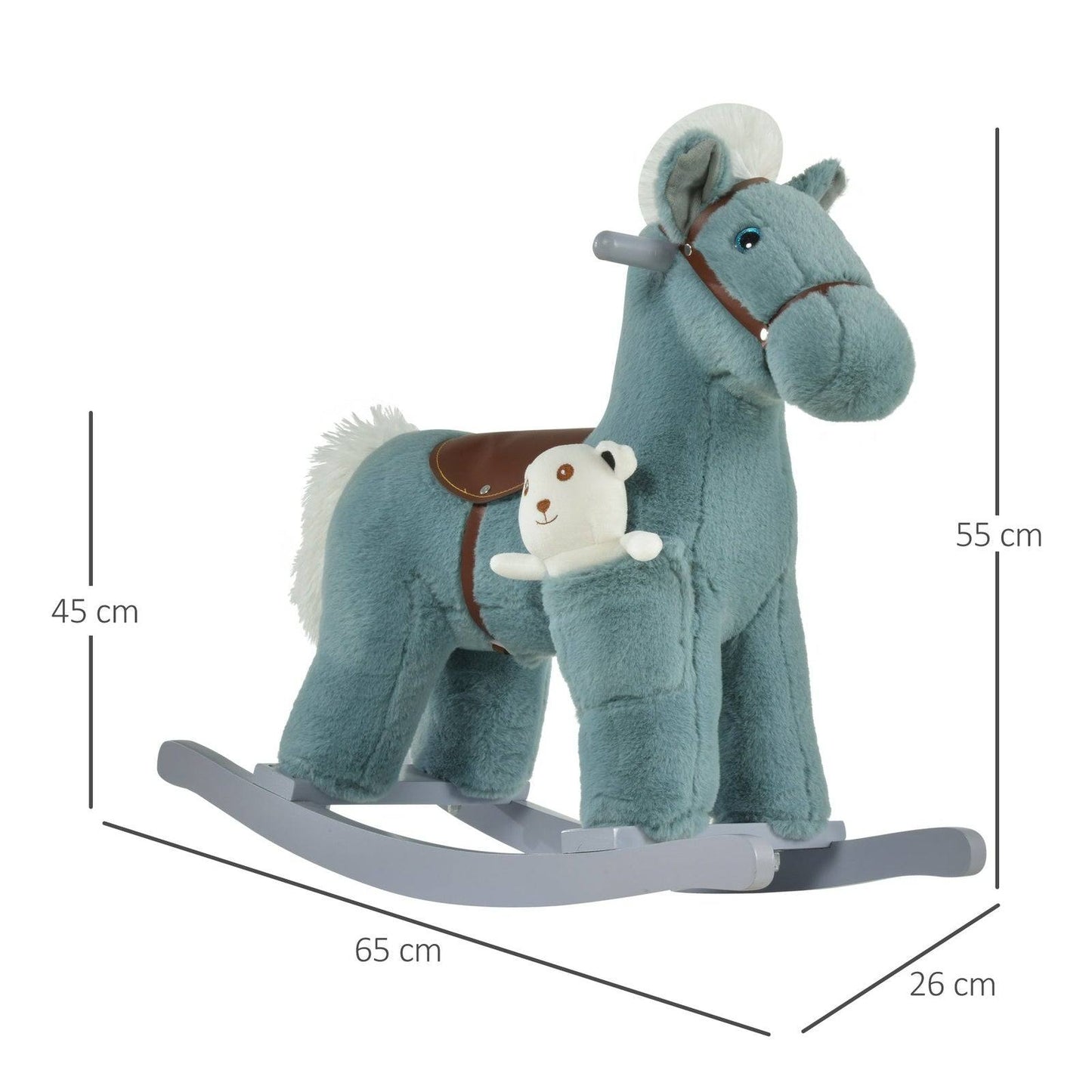 Plush Blue Rocking Horse with Sounds & Toy Bear (18–36 Months